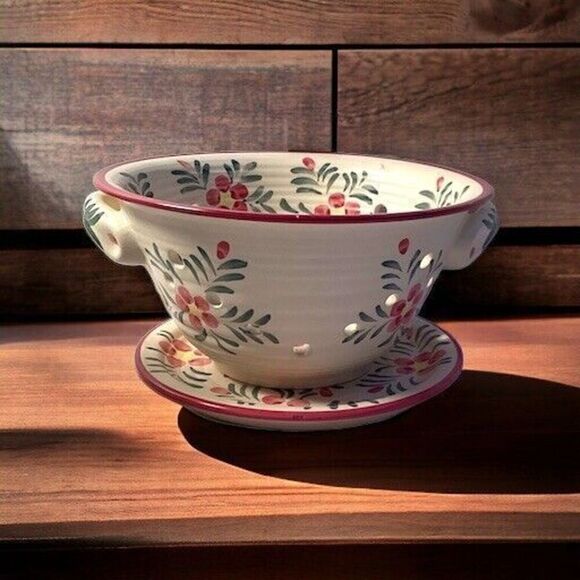 New Debco Ceramic Colander with Plate Flower Design Fruit Bowl - Picture 10 of 10